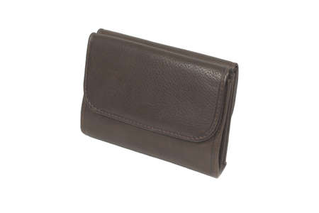 Brown leather purse isolated on whiteの写真素材