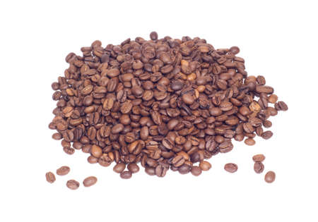 Many coffee beans isplated on whiteの写真素材