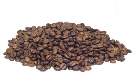 Many coffee beans isolated on whiteの写真素材