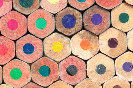 Many colored pencils butt ends closeupの写真素材