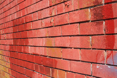 Red brick wall perspective view closeup
