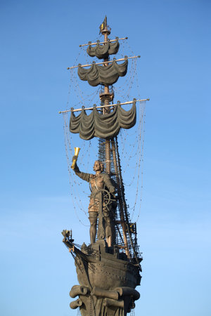 Moscow. Russia - February the 27th 2015: Top part of Monument to Peter the Great In commemoration of...