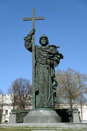 Monument to Vladimir the Great in Moscow on Borovitskaya Square near the Kremlin vertical viewの写真素材