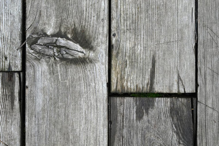 Retro style vintage wooden background from damp boards top view outdoors close-upの写真素材