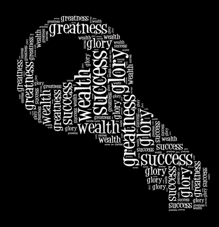 White text graphic composed in key shape on black backgroundの写真素材