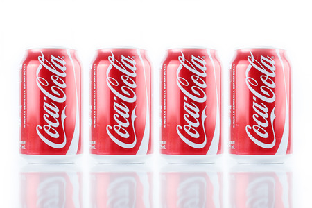 KUALA LUMPUR, MALAYSIA - JANUARY 6TH, 2015. A can of Coca Cola soft drink. Coca Cola drinks are produced and manufactured by The Coca-Cola Company, an American multinational beverage corporation.のeditorial素材