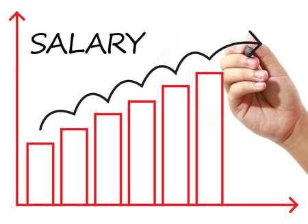 Businessman drawing SALARY Graph on virtual screen. Business, banking, finance and investment concept.の写真素材