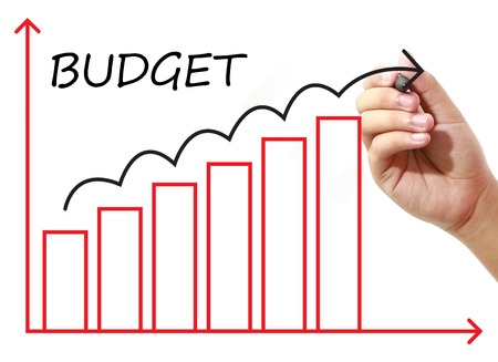 Businessman drawing BUDGET Graph on virtual screen. Business, banking, finance and investment concept.の写真素材