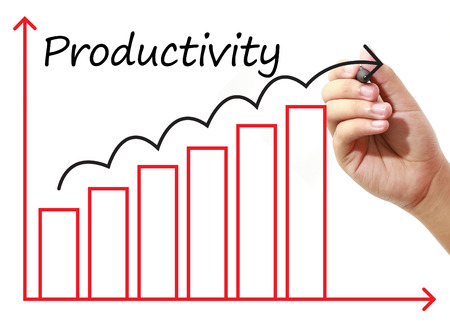 Businessman drawing Productivity Graph on virtual screen. Business, banking, finance and investment concept.の写真素材