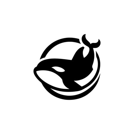 A sophisticated orca icon enclosed in a circular vector design, represents grace and power. Perfect for brands in marine conservation, sports, or technology seeking a strikingのイラスト素材