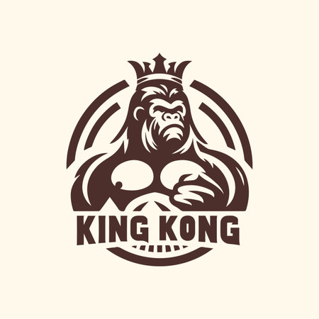 King Kong with royal crown circle  icon illustration in vector design. Bold and majestic graphic for branding and creative projects.のイラスト素材