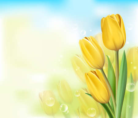 Realistic Colorful Tulips in Isolated Background. Editable Vector Illustrationのイラスト素材