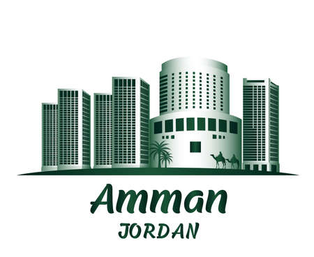 City of Amman Jordan Famous Buildings. Editable Vector Illustrationのイラスト素材