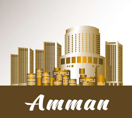 City of Amman Jordan Famous Buildings. Editable Vector Illustrationのイラスト素材