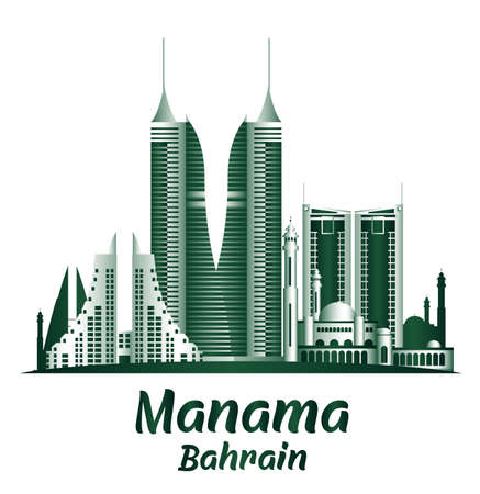 City of Manama Bahrain Famous Buildings. Editable Vector Illustrationのイラスト素材