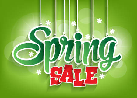 Spring Sale Word Hanging with Strings. Vector Illustrationのイラスト素材