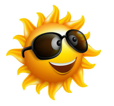 Summer Sun Face with sunglasses and Happy Smile. Vector Illustration