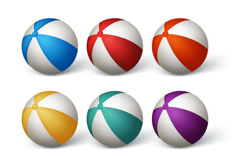 Realistic Beach Balls Set in White Background. Vector Illustrationのイラスト素材