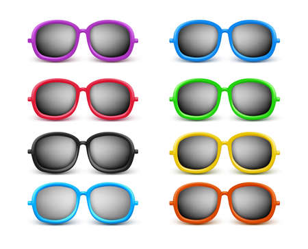 Set of Realistic Colorful Unisex Modern Stylish Elegant Sunglasses For Summer Seasons as an Eye Protection. Vector Illustrationのイラスト素材