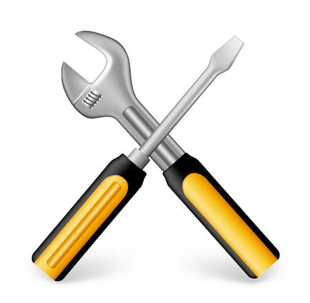 Realistic Metallic Maintenance Tools Icon with Yellow Handle Like 3D Dimensional Object for Construction. Editable Vector Illustrationのイラスト素材