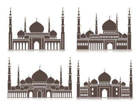 Set of Mosque or Masjid Elements Isolated for Islamic Celebrations Ramadan Kareem and Eid Mubarak Background. Editable Vector Illustration.のイラスト素材