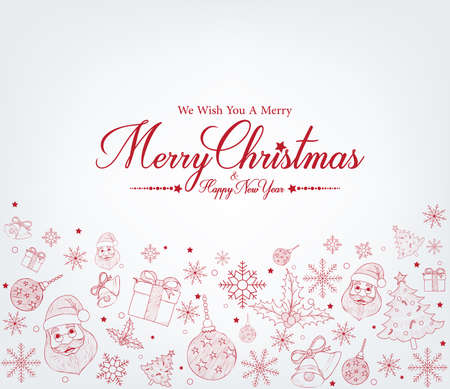 Merry Christmas Greetings Card in Decor Patterns and White Snow Background. Vector Illustrationのイラスト素材