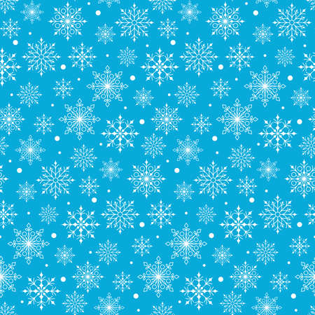 Seamless Winter Snow Flakes Background Pattern in Blue Color. Continuous Vector Illustrationのイラスト素材