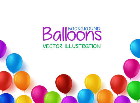 3d Realistic Colorful Bunch of Happy Birthday Balloons Vector Background for Party and Celebrations With Space for Text Isolated in White. Vector Illustrationのイラスト素材