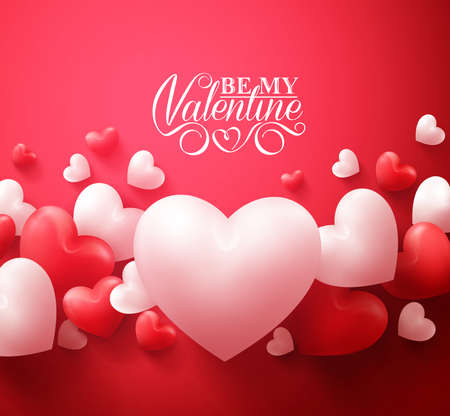 Realistic 3D Colorful Red and White Romantic Valentine Hearts Background Floating with Happy Valentines Day Greetings. Illustration Realistic 3D Colorful Red and White Romantic Valentine Hearts Background Floating with Happy Valentines Day Greetings. Illustration