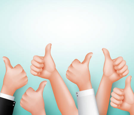 Thumbs Up Sign of Team Hands for Approve with White Space for Message in 3D Realistic Vector Illustrationのイラスト素材