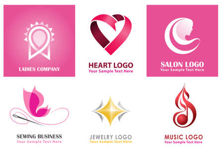 Unique logo collections for women, ladies, sewing, jewelry and heart logo isolated in white background. Vector illustration.のイラスト素材