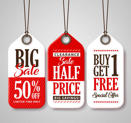 Sale Tag Design Collection Made of Paper with Different Titles for Promotion and Discounts. Vector Illustration.のイラスト素材