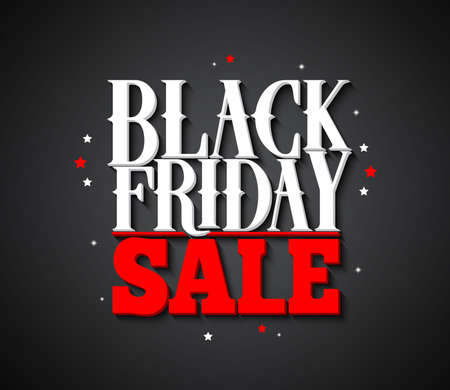 Black Friday sale vector banner design with white text and stars in black background for shopping promotion. Vector illustration.のイラスト素材