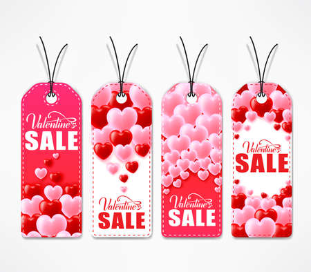 Valentines Day Sale Creative Tags In Red And White Color With Shadow On White Backgroundのイラスト素材