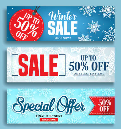 Winter sale vector banner set with sale discount texts and labelsのイラスト素材