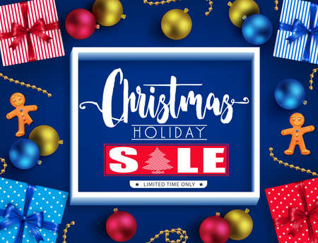 Christmas oliday Sale Realistic Poster Design in Blue Background for Holiday Promotional Design.