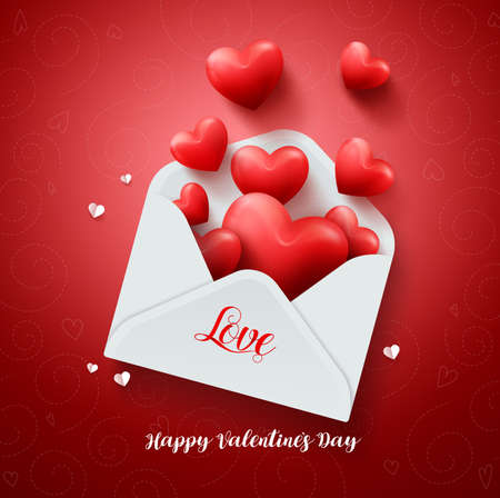Love letter of hearts vector design with paper valentines card full of hearts and text greeting in red background for valentines day celebration. Vector illustration.のイラスト素材