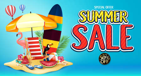 Special Offer Summer Sale Banner Advertisement in Blue Backgroundのイラスト素材