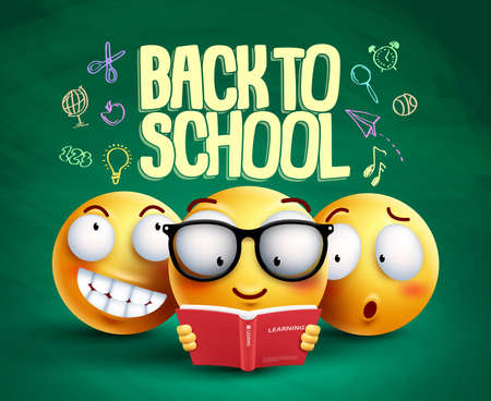 Smiley Characters And Back To School Text Vector Banner Design