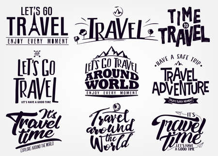 Set of Travel and Adventure Vector Lettering, Calligraphy and Typography Graphic Design Collectionのイラスト素材