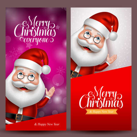 Christmas background and vector banners with santa claus waiving hand in colorful background for christmas greetings. Vector illustration.のイラスト素材