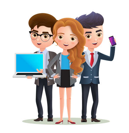 Business characters team of professional employees. Team of professional business characters presentation with teamwork. Vector illustration.のイラスト素材