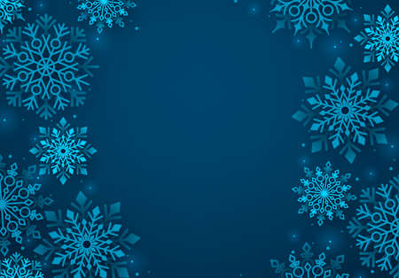 Winter snowflakes vector background. Winter snow background in blue color and blank space for greeting text. Vector illustration.のイラスト素材
