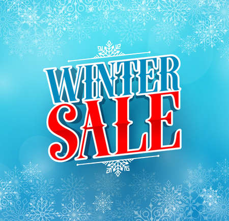 Winter sale title vector design for holiday promotion in blue color winter snow background. Vector illustration.のイラスト素材