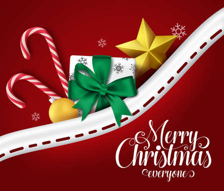 Merry christmas vector greeting design in pocket. Christmas text for holiday season with colorful xmas elements in pocket. Vector Illustrationのイラスト素材