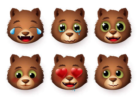 Emojis panda vector set. Pandas emoticon and emoji animal faces in different expressions with in love, crying, shy, scared, excites and laughing isolated in white background. Vector illustration.のイラスト素材