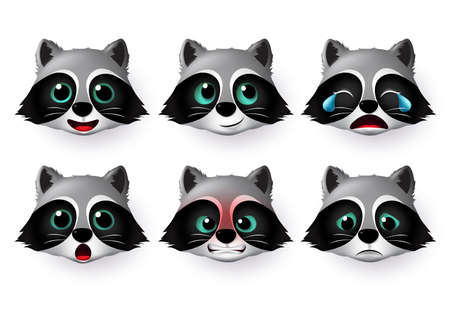 Wolf emoticon or emojis vector set. Wolfs face head emoji animal character in cute expressions with angry, crying, surprise, sad naughty and happy isolated in white background. Vector illustration.のイラスト素材