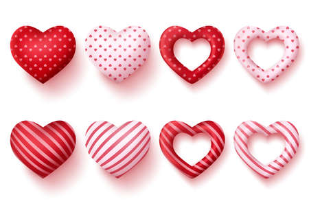 Hearts element vector set. Red hearts and white valentines elements for decoration and collection isolated in white background. Vector illustration.のイラスト素材