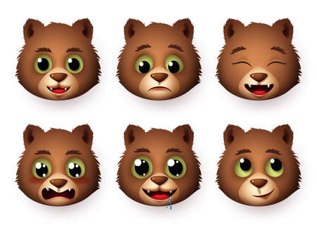 Panda emojis face vector set. Pandas bear head emoticon animal in hungry, thinking and crying for sign and symbol character collection isolated in white background. Vector illustration.のイラスト素材