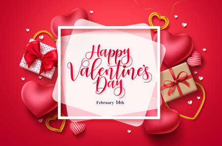 Happy valentines day vector background template. Valentines greeting typography in white space for text with hearts, gifts, and jewelry elements. Vector Illustrationのイラスト素材